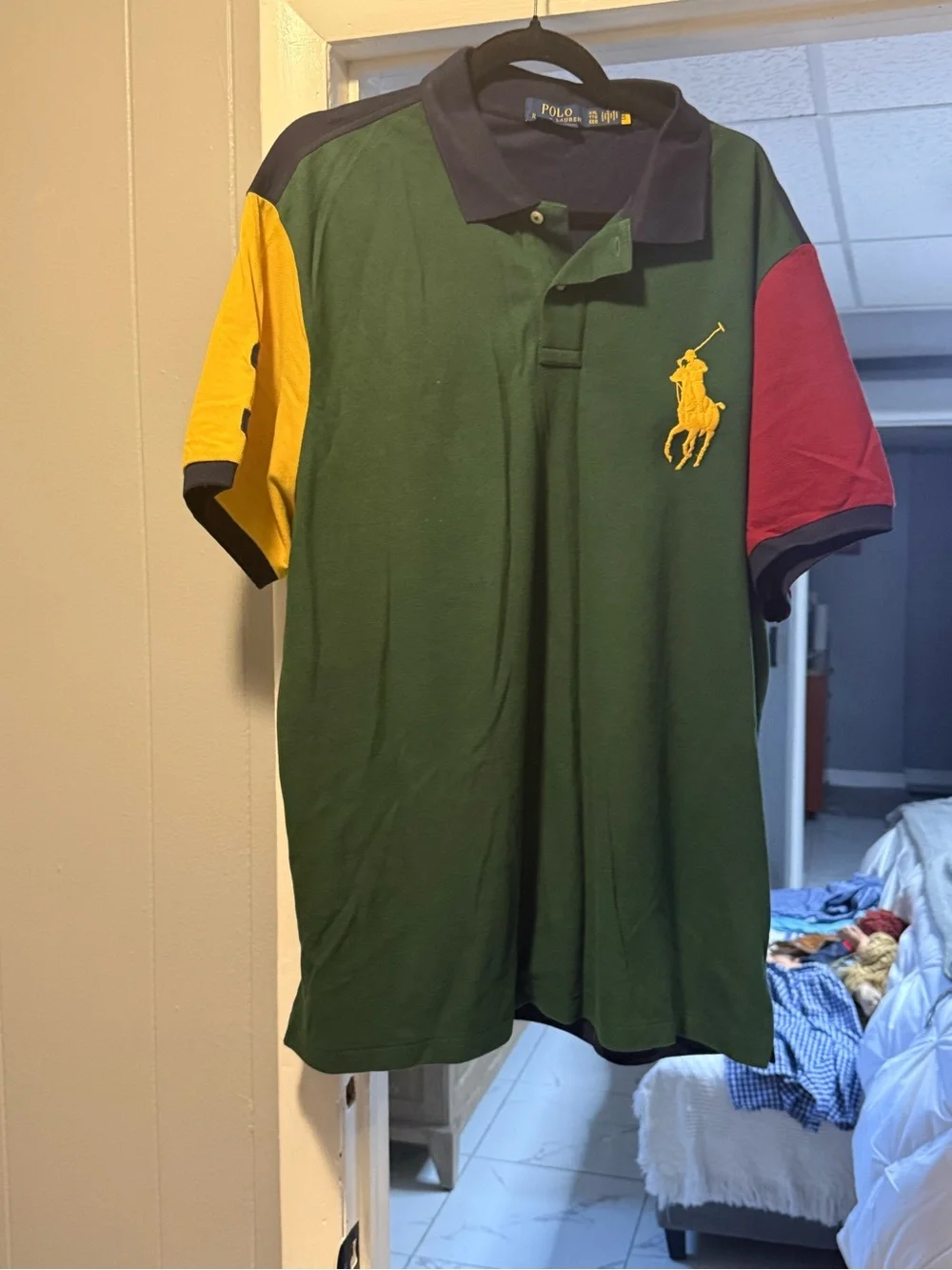 Polo by Ralph Lauren Green Colorblock Polo with Yellow & Red Accents